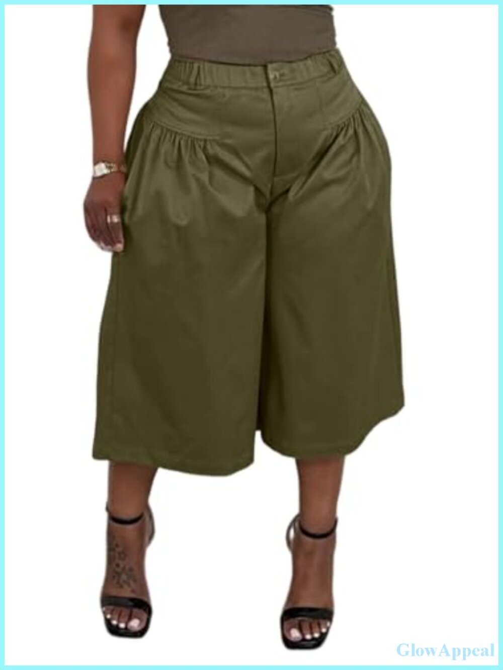 Famnbro Wide Leg Capri Pants Pleated High Rise Cropped Casual